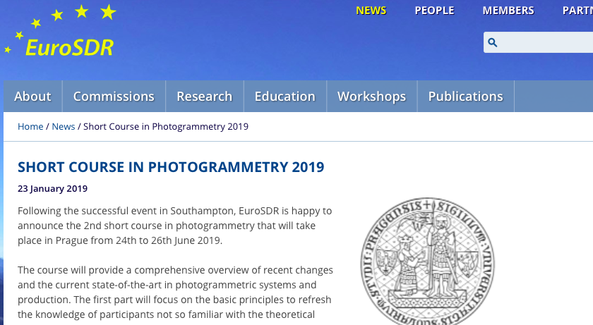 Short course in photogrammetry a Praga 24-28 giugno 2019