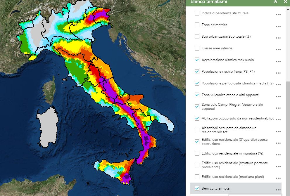 La mappa dei rischi dei comuni italiani aggiornata ed integrata tra le varie amministrazioni