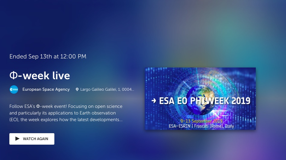 Earth Observation Open Acess: disponibili le registrazioni degli interventi ESA Phi Week 2019