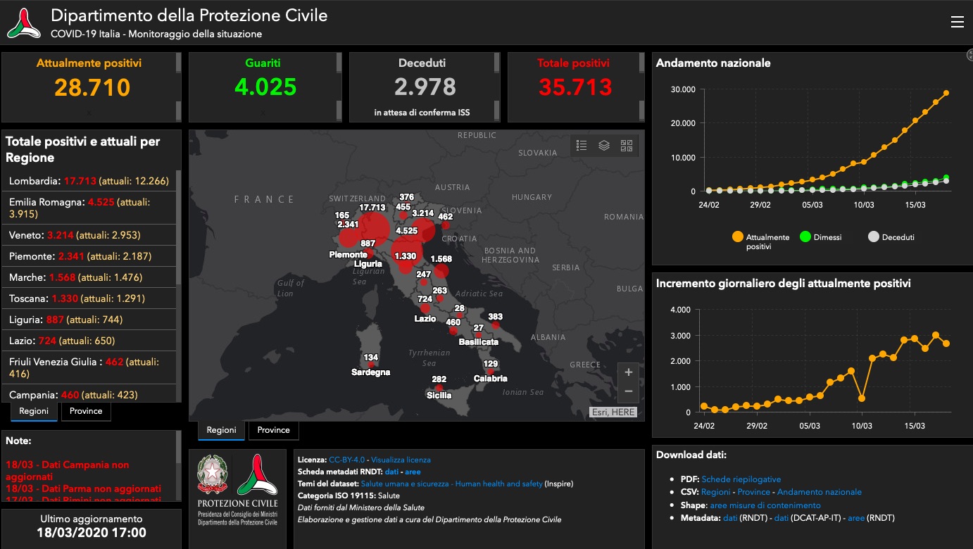    Coronavirus Map e Data Hub sviluppato da Esri