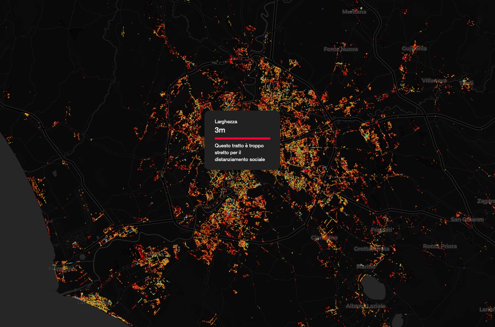 Mappa della larghezza dei marciapiedi italiani dagli Open Data