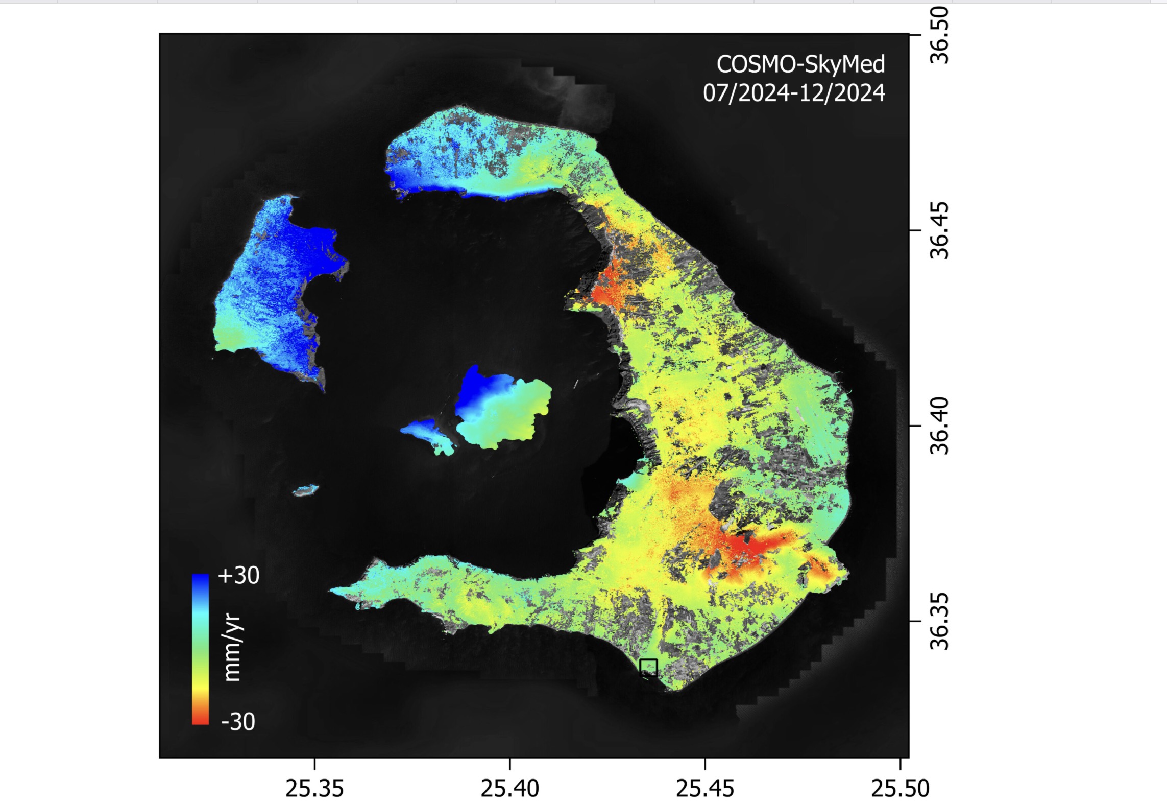 COSMO SkyMed per il monitoraggio del vulcano Santorini in Grecia