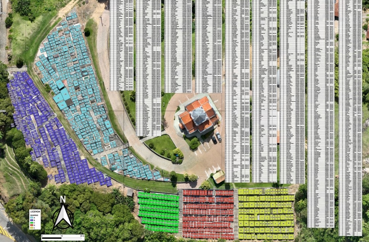 Rilievo fotogrammetrico UAV con punti GNSS e database GIS per la mappatura cartografica di un cimitero